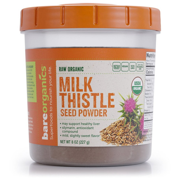 BareOrganics Organic Milk Thistle Seed Powder, Raw & Vegan, 8 oz