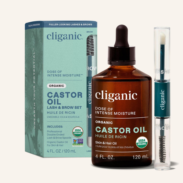 Cliganic Organic Castor Oil with Lash & Brow Applicator, 4 fl oz
