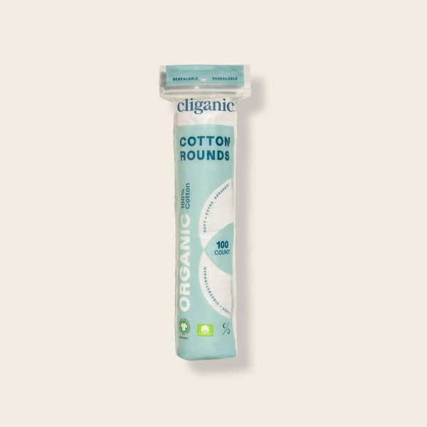 Cliganic Organic Cotton Rounds, Double-Sided, 100 Count