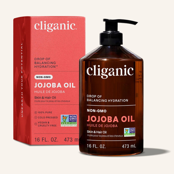Cliganic Non-GMO Jojoba Oil, 100% Pure Cold-Pressed, 16 fl oz
