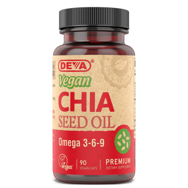 Deva Vegan Chia Seed Oil 500 mg, Organic Omega 3-6-9, 90 Vegan Capsules