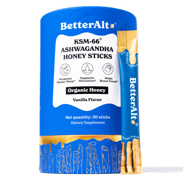 Better Alt KSM-66 Ashwagandha Honey Sticks, Vanilla, 30 Sticks