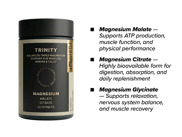 +PlusHLTH Trinity Triple Magnesium Formula, Malate + Citrate + Glycinate, 90 Capsules