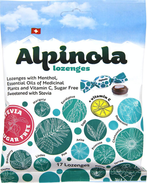 Alpinola Lozenges with Menthol & Vitamin C, Sugar Free with Stevia, 17 Lozenges