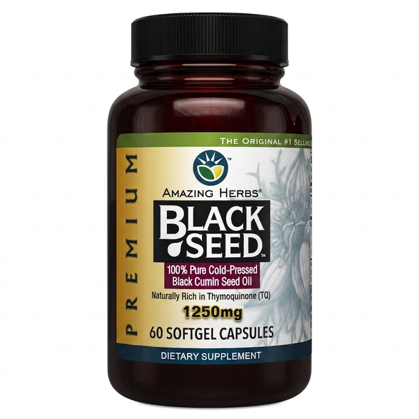 Amazing Herbs Premium Black Seed Oil XL Softgels, 1250 mg, 60 Softgels