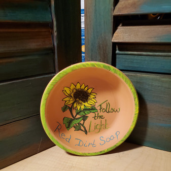 sunflower, soap dish, terracotta, red dirt soap, handmade, made in oklahoma, natural skin care