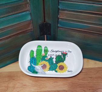 sunflower, cactus, cacti, soap dish, ceramic, red dirt soap, handmade, made in oklahoma, natural skin care