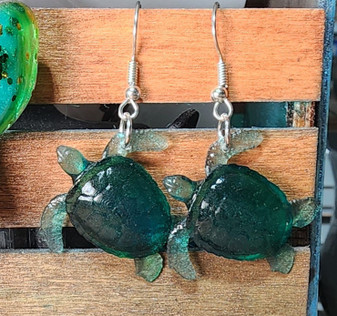 HANDMADE EARRINGS, RESIN EARRINGS, HAND PAINTED, MADE IN THE USA,  sea turtles