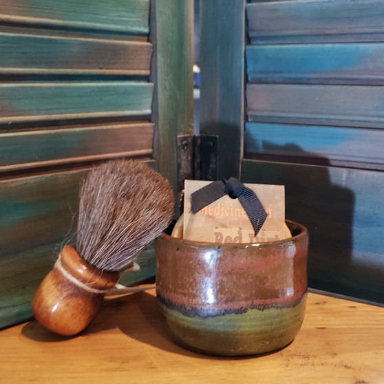 horse hair brush, handmade stoneware shave set, natural soap, red dirt soap