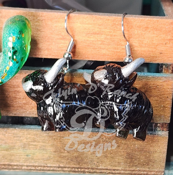 highland, cow, earrings, handmade, cute earrings, made in USA, red dirt soap, flyin d ranch designs