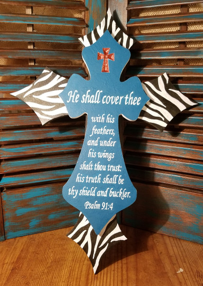 Psalms 91:4 Handcrafted Cross