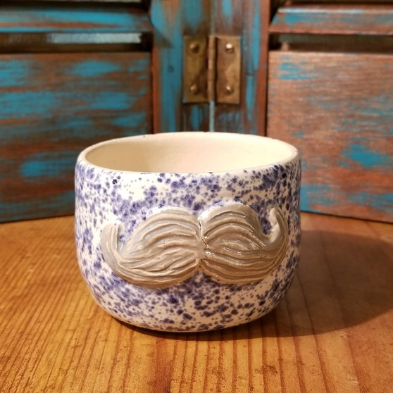 Blue jay Silver Fox Mustache Hand Thrown Stoneware Shave Mug