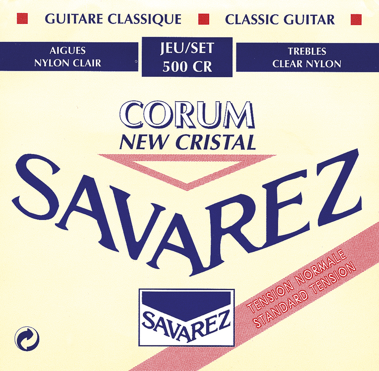 JEU DE CORDES GUITARE CLASSIQUE SAVAREZ 500 CRJ CRISTAL CORUM ROUGE/BLEU