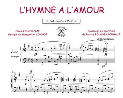 Piaf Edith L'hymne A L'amour Piano Chant