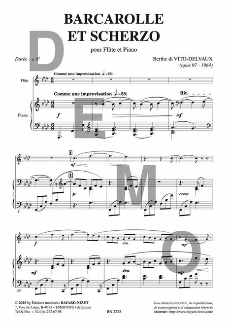 Di Vito-Delvaux B. Barcarolle Et Scherzo Flûte Piano