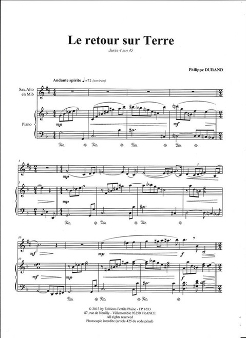 Durand P. le Retour Sur Terre Saxohone