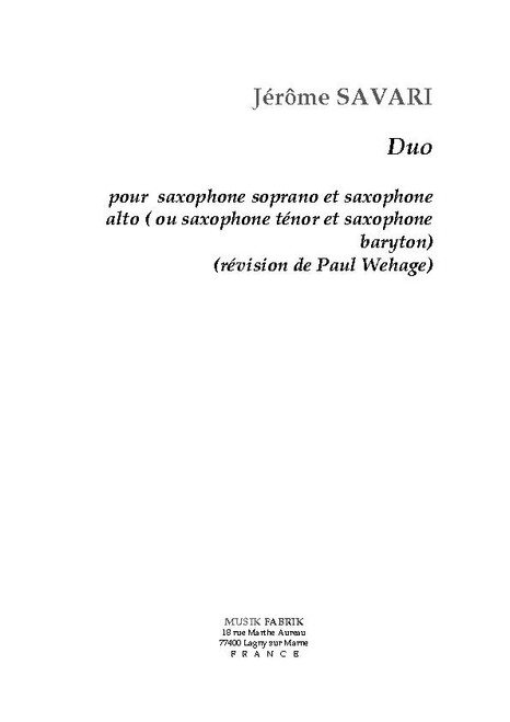 Savari J.n. Duo Saxophones