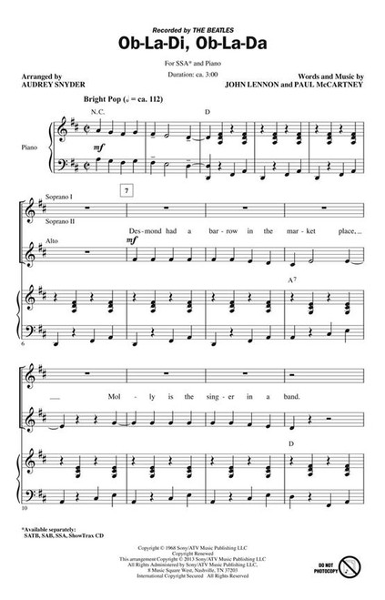 John Lennon/ Paul MC Cartney OB-LA-DI, OB-LA-DA Choeur Ssa