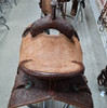 New Stock Saddle in Hermann Oak leather by Fort Worth Saddle Co with 14 inch seat. Floral hand-tooling on skirt, fenders, flank billets and pommel. Pencil roll roughout seat. Gullet size is 8 inch, weight is 27lbs, and skirt is 26 inch. Made in USA. Limited lifetime warranty.

S991