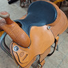 New Roping Saddle by Fort Worth Saddle Co with 14 inch padded leather seat, in-skirt front rigging, slick jockeys and fenders. Hand-tooled pommel, skirts, chasis and cheyenne roll. Gullet size is 6 inch. Made in USA. Limited lifetime warranty.

S624