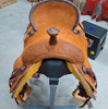 New Jackson Stock Saddle by Fort Worth Saddle Co with 16 inch seat. Sorrel roughout with rope border. Built on our proprietary "hog-bars" Jackson tree. Hermann Oak leather. Gullet size is 7.75 inch, weight is 27lbs, and skirt is 27 inch. Made in USA. Limited lifetime warranty.

S1481