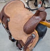 New Cutting Saddle by Fort Worth Saddle Co with 15.5 inch seat. Hermann Oak leather. Roughout contact points and skirt. Hand tooled rear chassis, cantle, and pommel. Gullet size is 7.5 inch, weight is 36lbs, and skirt is 28.5 inch. Made in USA. Limited lifetime warranty.

S1493