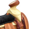 New Saddle by individual maker with 15 inch seat. Light oil Charro saddle with black padded seat. Gullet size is 5 inch.