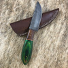 Trapper.Damascus Steel. Total length is 8 inches with 3.625 inch blade. Handle is Wood. Vertical  sheath included.