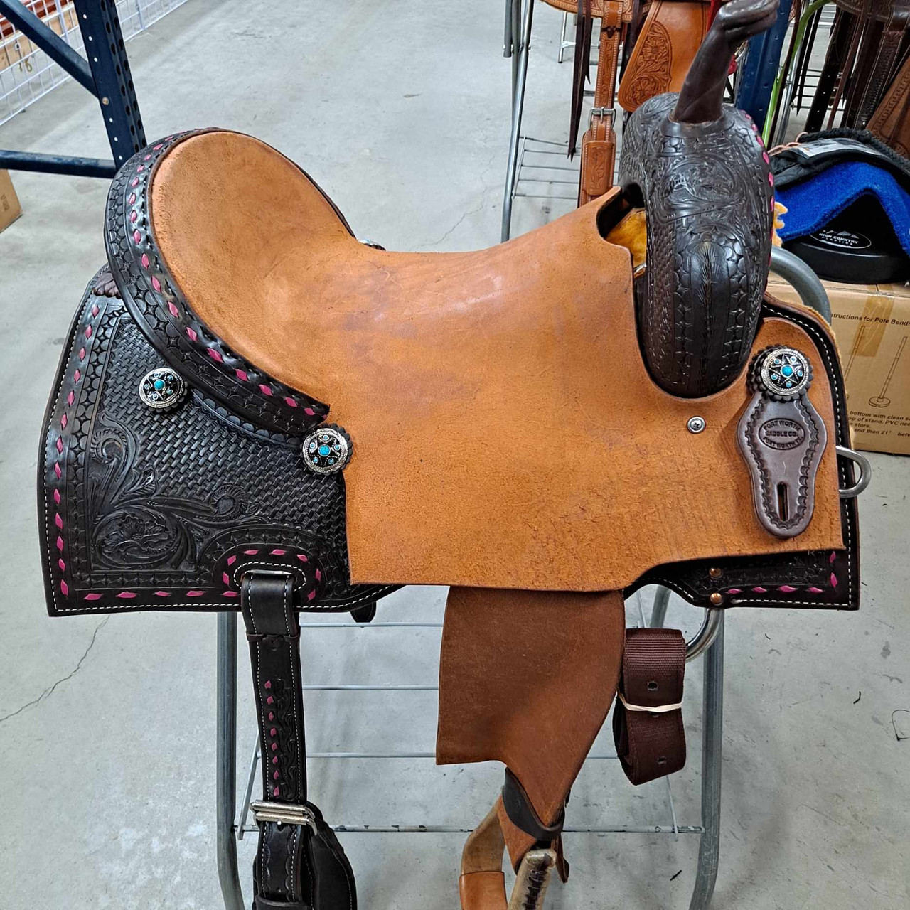 New Fort Worth Competitor Barrel Saddle by Fort Worth Saddle Co with 15.5 inch seat. S1696