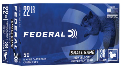 Federal Premium Small Game .22 Long Rifle 38 Grain Jacketed Hollow Point Rimfire Ammo, 50 Rounds, 712