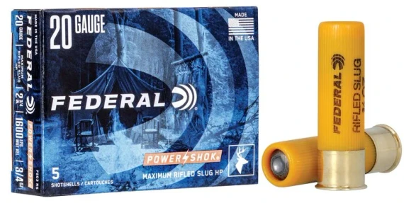 Federal Power-shok 20 Gauge 2-3/4in 3/4oz Slug Shotshells - 5 Rounds