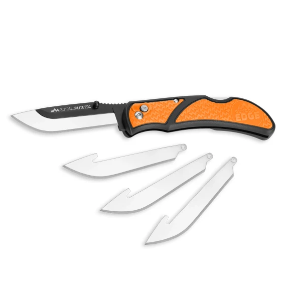 Outdoor Edge Cutlery Razor-lite Edc Folding Knife, 3 In, Japanese 420j2 Stainless, Drop Point, Grivory W/ Tpr Inserts, Orange Handle, 4-blade Combo Se