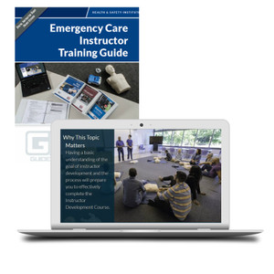 ASHI MEDIC First Aid Instructor Development Online Course book and screenshot on a laptop 