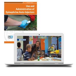 ASHI Epinephrine Auto-Injectors Online Blended Learning Course book cover and screenshot on a laptop