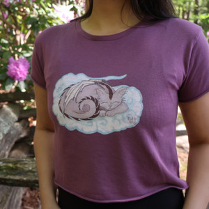 Crop top t-shirt featuring kitty-dragon sleeping on a cloud Crop top t-shirt featuring kitty-dragon sleeping on a cloud
