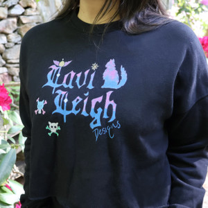 crop top sweatshirt featuring Lavi Leigh Designs logo with punk cat skulls design crop top sweatshirt featuring Lavi Leigh Designs logo with punk cat skulls design