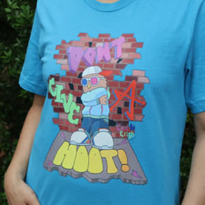 Women's t-shirt featuring cartoon style owl art "Don't Give A Hoot" 90's hip hop inspired design Women's t-shirt featuring cartoon style owl art "Don't Give A Hoot" 90's hip hop inspired design