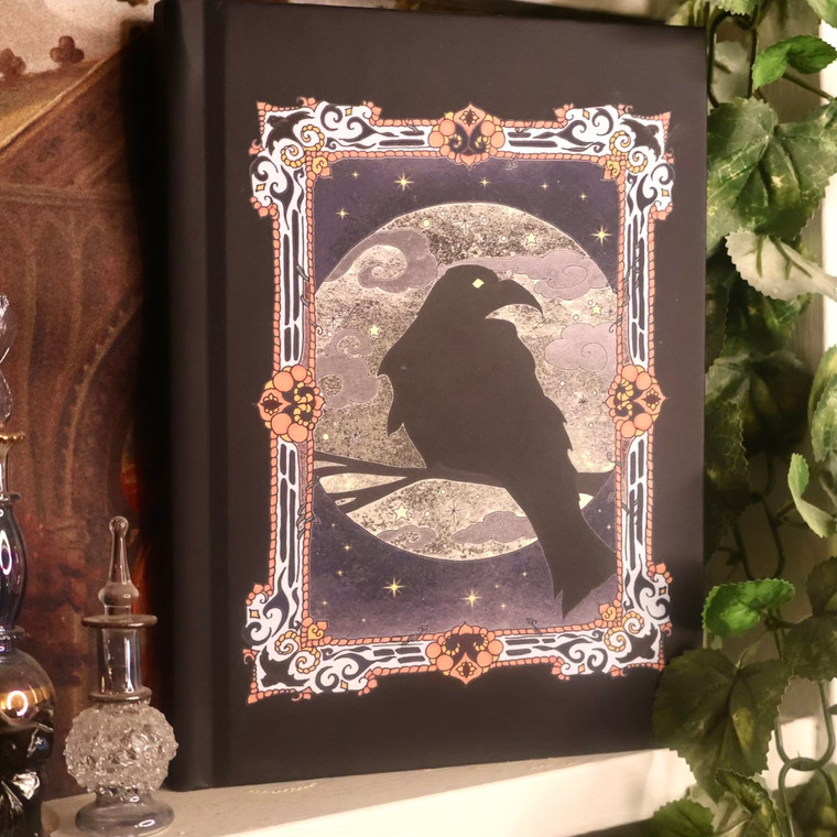 goth raven journal hard cover notebook raven in front of a moon at night goth art