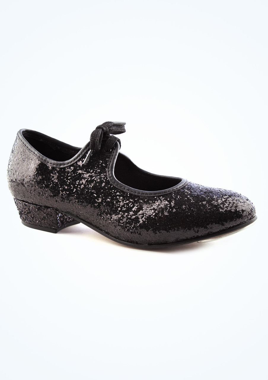 Alegra Tie Front Glitter Tap Shoe Black