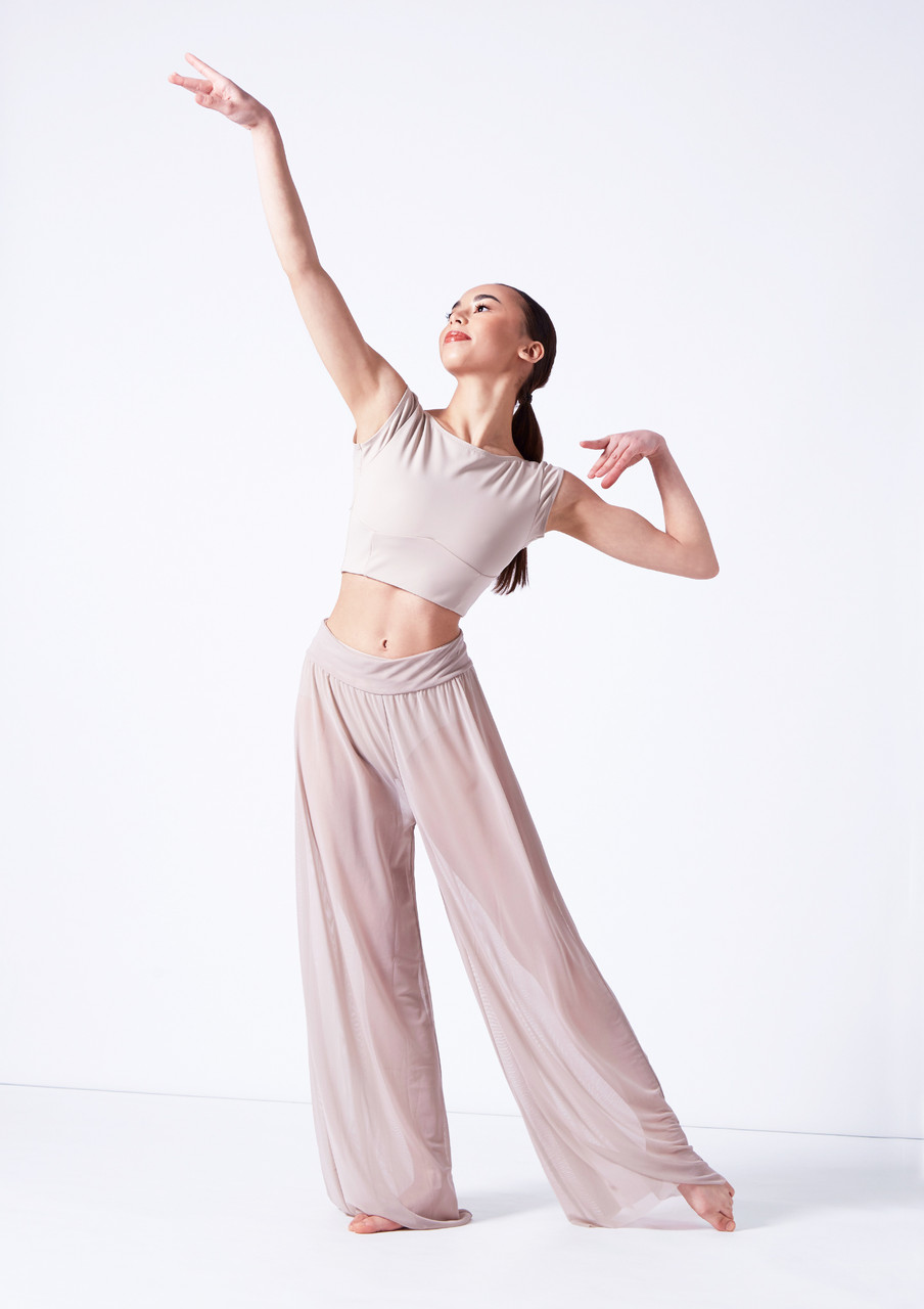 MiDee Mesh Wide Leg Pants Women Modern Ballet Dance High Waist