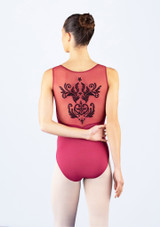 Ballet Rosa Crystale Embroidered Mesh Leotard Garnet Back [Red]