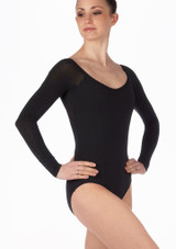 Capezio V Back Long Sleeve Leotard - Black Black Front [Black]