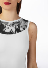 Basilica Floral Contrast Leotard White Close up front [White]