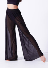 Move Dance Grace Long Mesh Trousers Black Front [Black]