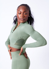 Move Dance Orianna Seamless Zip Crop Top Slate Back [Grey]