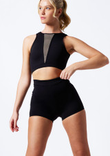Move Dance Luella Mesh Insert Crop Top Black Front [Black]