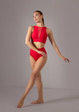 Move Dance Luella Mesh Insert Crop Top Red Front [Red]