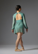 Long sleeved dress with pleated neck trim Juniper Green Front 5 [Green]