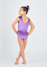 Alegra Girls Spark Velour Sleeveless Gymnastics Leotard Plum Back [Purple]