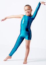 Alegra Girls Metallic Alison Asymmetric Catsuit Marine Front [Green]